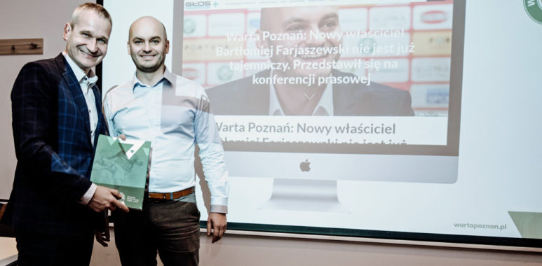 Właściciel Warty Poznań, Bartłomiej Farjaszewski i zastępca prezydenta Poznania, Jędrzej Solarski