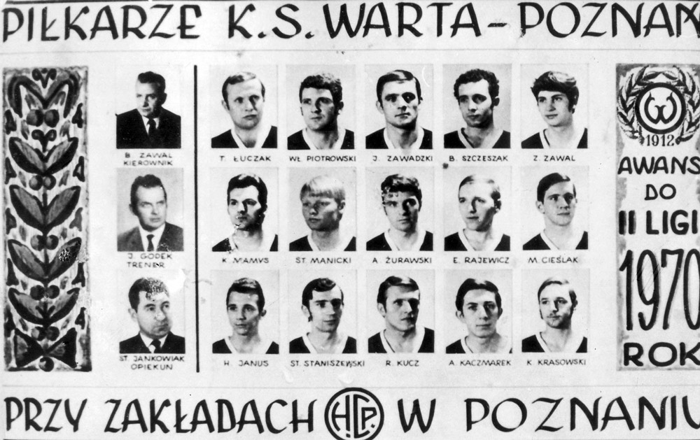 Zespół Warty Poznań, który wywalczył w 1970 roku awans do II ligi