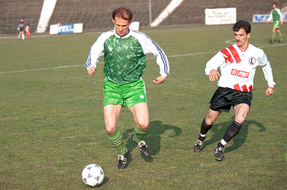 Czesław Jakołcewicz (Warta Poznań) i Leszek Pisz (Legia Warszawa)