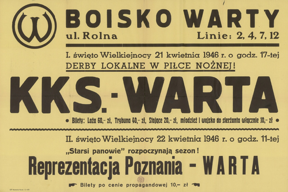 Derby Poznania, Warta Poznań - Lech Poznań. Plakat z 1946 roku