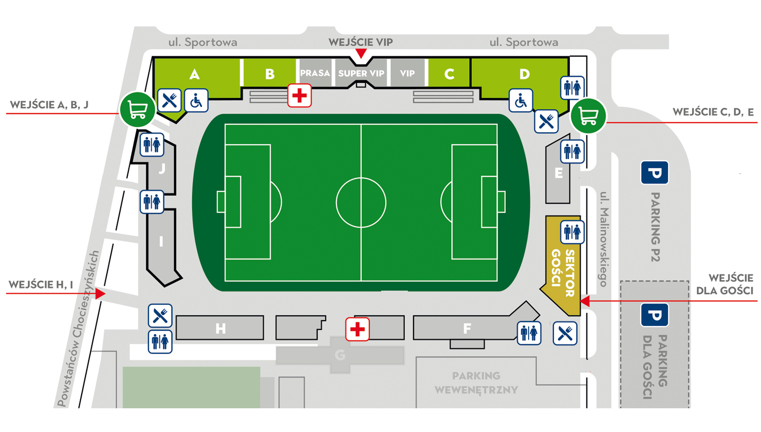 Plan stadionu, sektory, Stadion Respect Energy w Grodzisku Wlkp.