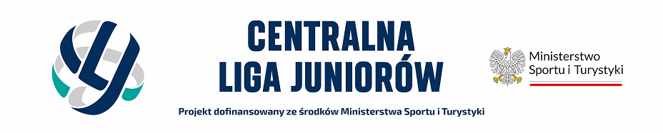 Baner Centralnej Ligi Juniorów z logiem Ministerstwa Sportu i Turystyki.